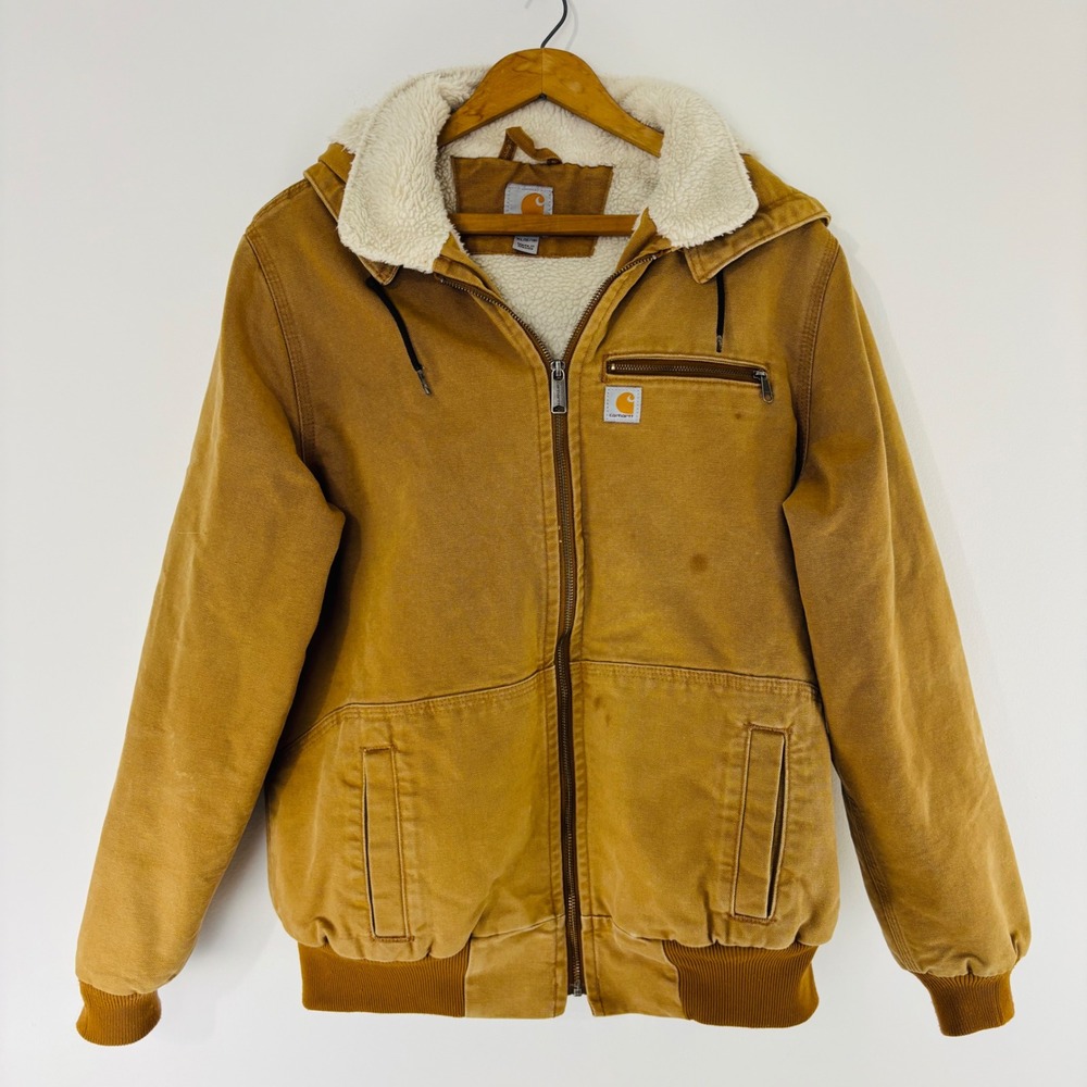 Carhartt Women XL 16/18 Weathered Wildwood Jacket Brown Sherpa Lined 100815-211